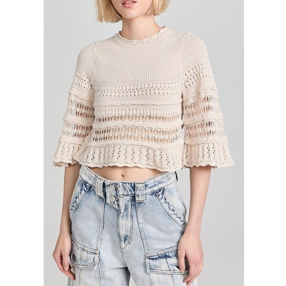 Isabel Marant Etoile Frizy Top Size 36 Beige Cotton Crochet Pointelle Knit Boho